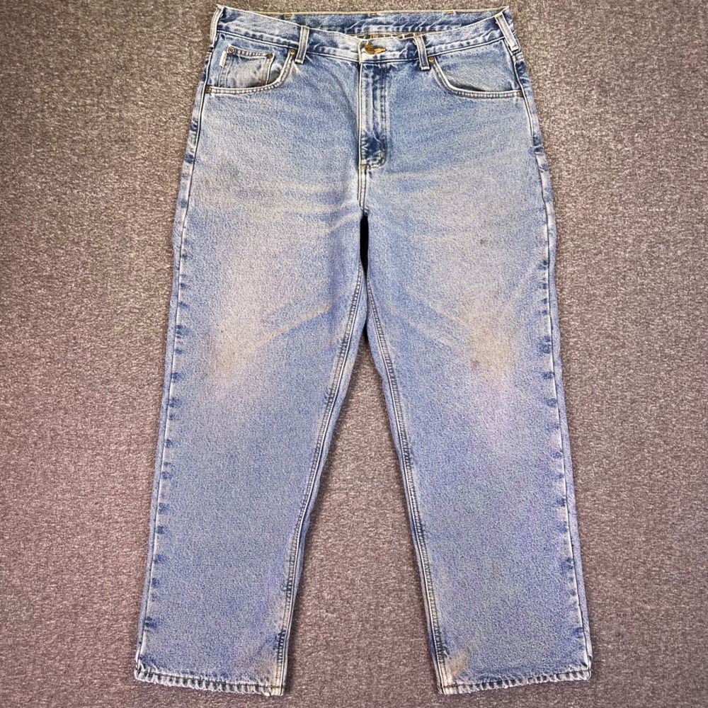 Carhartt Jeans Mens 38x29 Blue Relaxed Flannel Lined Insulated Workwear B172 DST